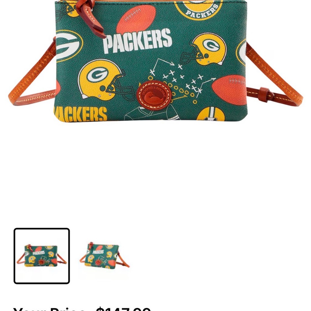 Dooney & Bourke Green Packers Print Crossbody with Tan